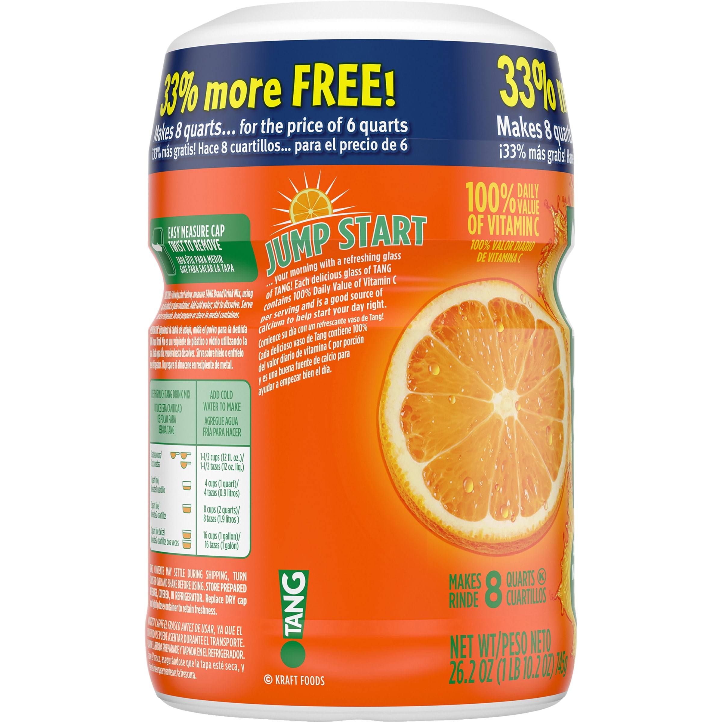 Tang Orange Naturally Flavored Powdered Soft Drink Mix, 18 oz Canister