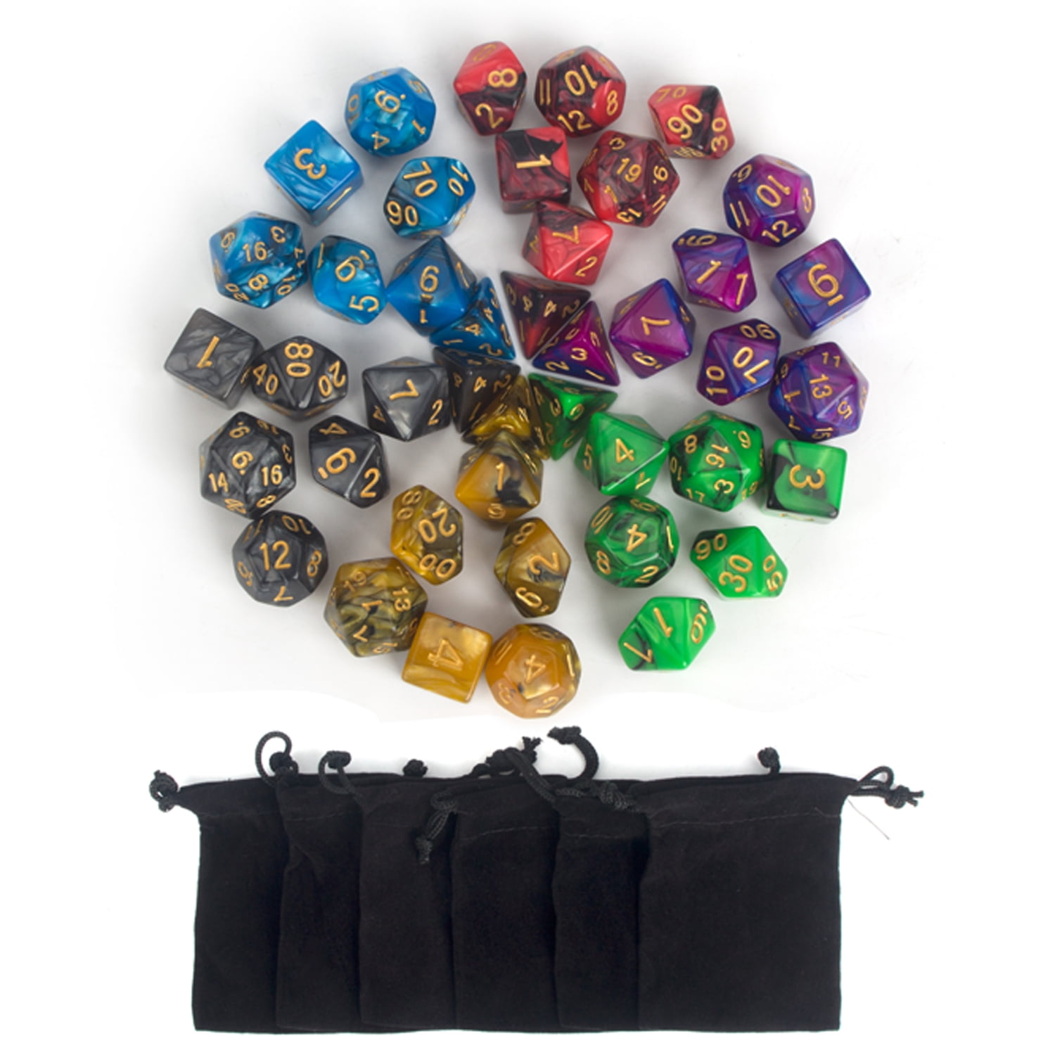 Cerixo 2 x 7 Dice Set Two Colors Polyhedral Dice Series with Black Drawstring Bag Dungeons and Dragons DND RPG MTG Table Games Dice