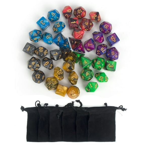 SAYFUT Polyhedral Dice Double-Colors Game Dice for RPG MTG Game with 42 Pcs 6 Sets With Bag 4/6/8/10/12/20D