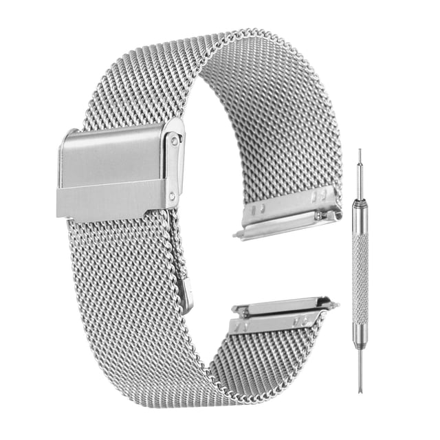 Correas de reloj de malla para hombres y mujeres, correa de reloj de acero inoxidable con liberación rápida y herramientas (22 mm, plateado)