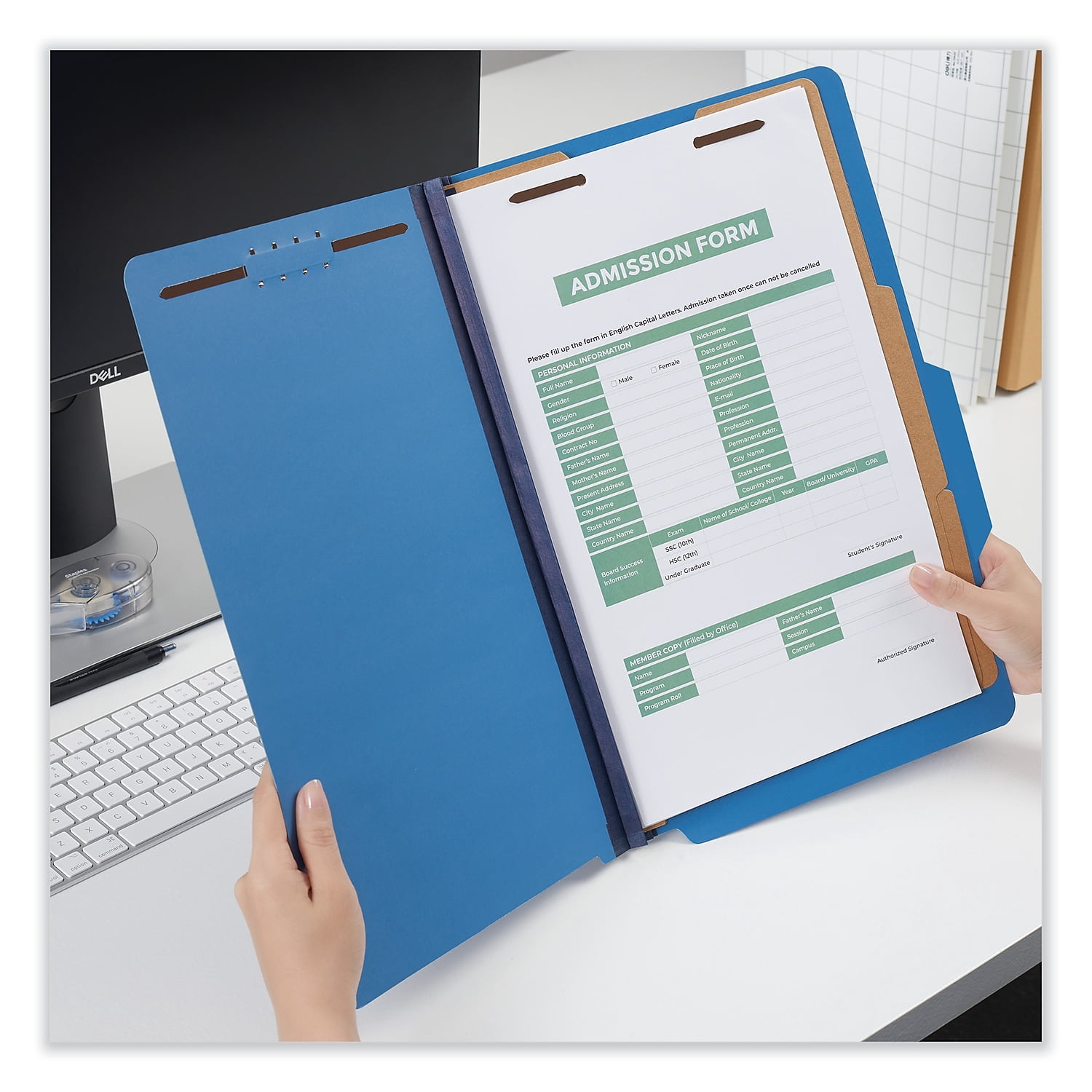 Bright Colored Pressboard Classification Folders, 2 Dividers, Legal Size, Cobalt Blue, 10/Box