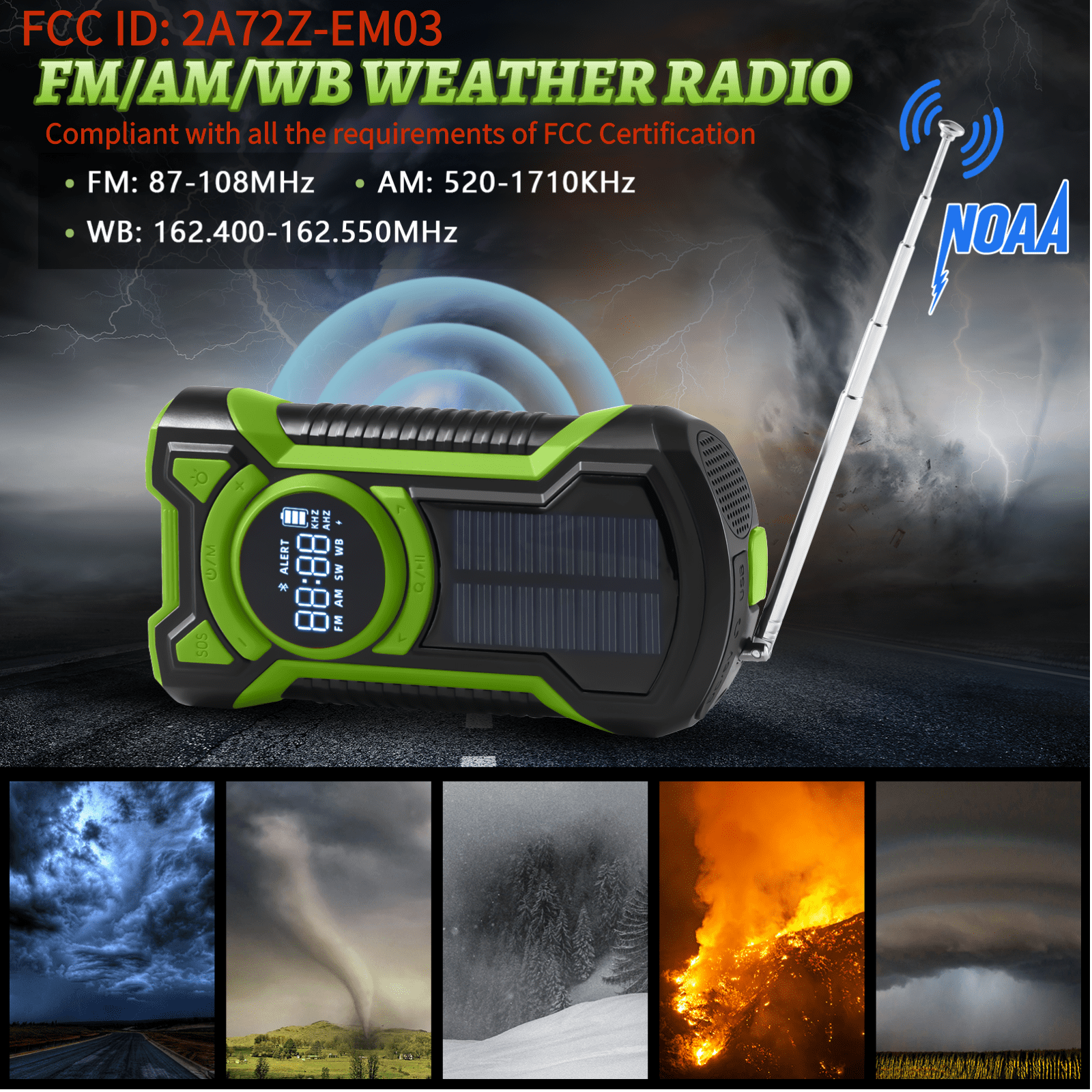 GEAK Emergency Radio Hand Crank, NOAA Weather Radio Portable AM/FM, 5000mAh Rechargeable Phone Power, USB/Solar/Hand Crank Charging, Small Pocket Radio with SOS Alarm for Indoor/Outdoor Emergencies