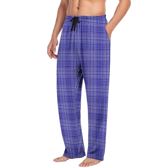 KeShDi Lounge Sleep Pj Bottoms Pants for Men Gingham Men's Pajamas Casual Plaid Printing Loose Leisure Sports Elasticity Pants Straight Vintage Trousers with Pockets Sky Blue 2X