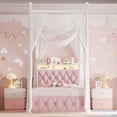 thumbnail image 2 of Hiphuta Twin Size Upholstered Canopy Bed with Charging Station & Storage Drawer, LED Beds with 4 Removable Posts, Twin Bed Frame, Pink, 2 of 9