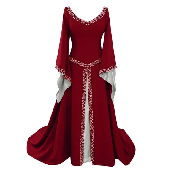 Ichuanyi Woman Dress Women's Long Sleeve V-Neck Dress Floor Length Cosplay Dress
