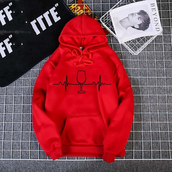 AOOCHASLIY Women Fall Tops Women's Fashion Casual Long Sleeve Print Hooded Pocket Sweatshirt Tops Blouse