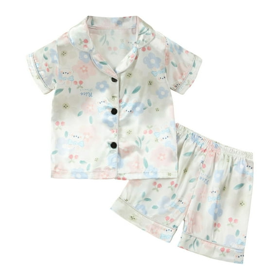 TOOYOU Girls Outfit Toddler Kids Baby Suit Tracksuit Short Sleeve Indoor Short Sleeve Suit Summer Cartoon Pattern Suit Girls Active Sets Girls Playtime Sets Size 2-3 Years , Light Blue