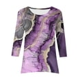 thumbnail image 6 of CYMMPU Tunic Tops 3/4 Sleeve Summer Trendy Shirts Blouses for Women Dressy Casual Round Neck Spring Tops Floral Pattern Loose Fit Flare Hem Hide Belly Tops to Wear with Leggings T-Shirts Purple L, 6 of 6