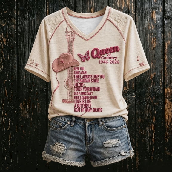 Vintage Dolly V‑Neck T‑Shirt, Parton Country Music Shirt, Nashville Western Top, Anniversary Gift, Concert Outfit Graphic Tee L