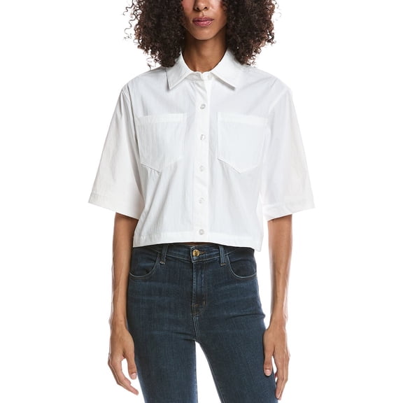 Bernardo womens Cropped Button Down Shirt, m, White