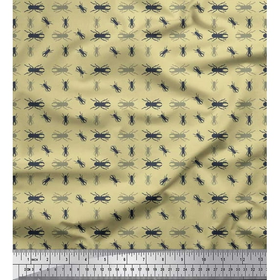 Soimoi Beige Poly Georgette Fabric Insect Decor Fabric Printed Yard 42 Inch Wide