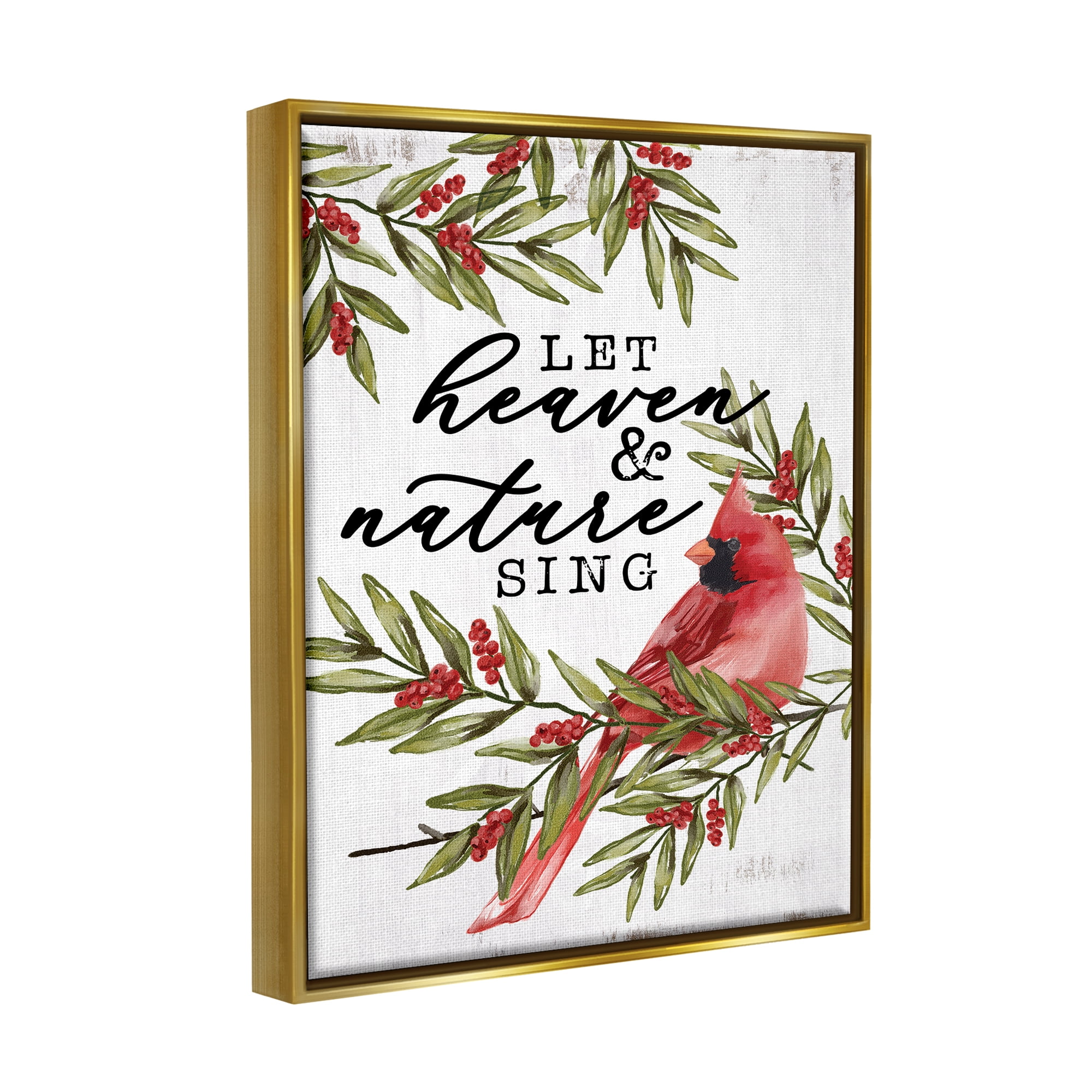 Stupell Industries Festive Phrase Cardinal Holiday Painting Gold Floater Framed Art Print Wall Art, 25 x 31