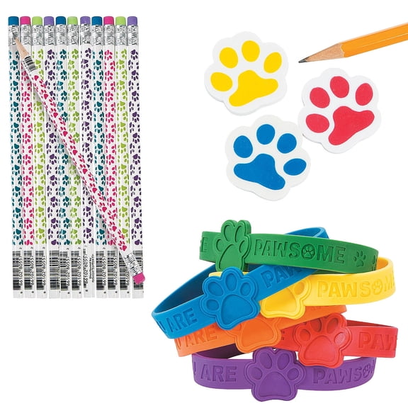 Fun Express Paw Print Stationery Eraser Kit - 72 Piece