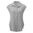 thumbnail image 5 of Eryao Deals Today Summer Womens Button Down Cotton Linen Shirts V Neck Cap Sleeve Tank Blouses Loose Collared Shirt Casual Work Tops,Gray,XXXXXL, 5 of 7