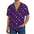 thumbnail image 3 of KLL Purple Mardi Gras Print Men's Shirt Short Sleeve Button Down Summer Cuba Beach Shirts- Medium, 3 of 7