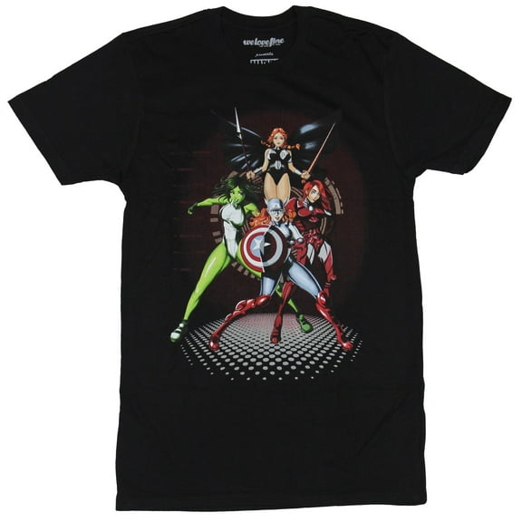 Marvel Comics Mens T-Shirt - The Ladies of Marvel Bishouji Style Battle Ready (Small)