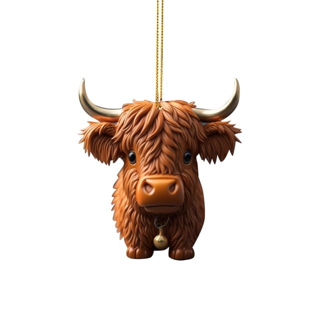 Uuiauoio Cow Ornaments for Christmas Tree, Cow Christmas Ornament, Acrylic Highland Cow Christmas Decor, Christmas Tree Hanging Ornament for Xmas Home Holiday Car Decor