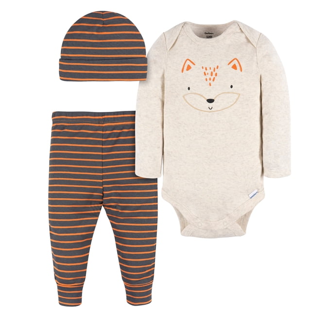 Gerber Essentials conjunto bebé 3 pzs mameluco algodón elástico talla 0-9 meses