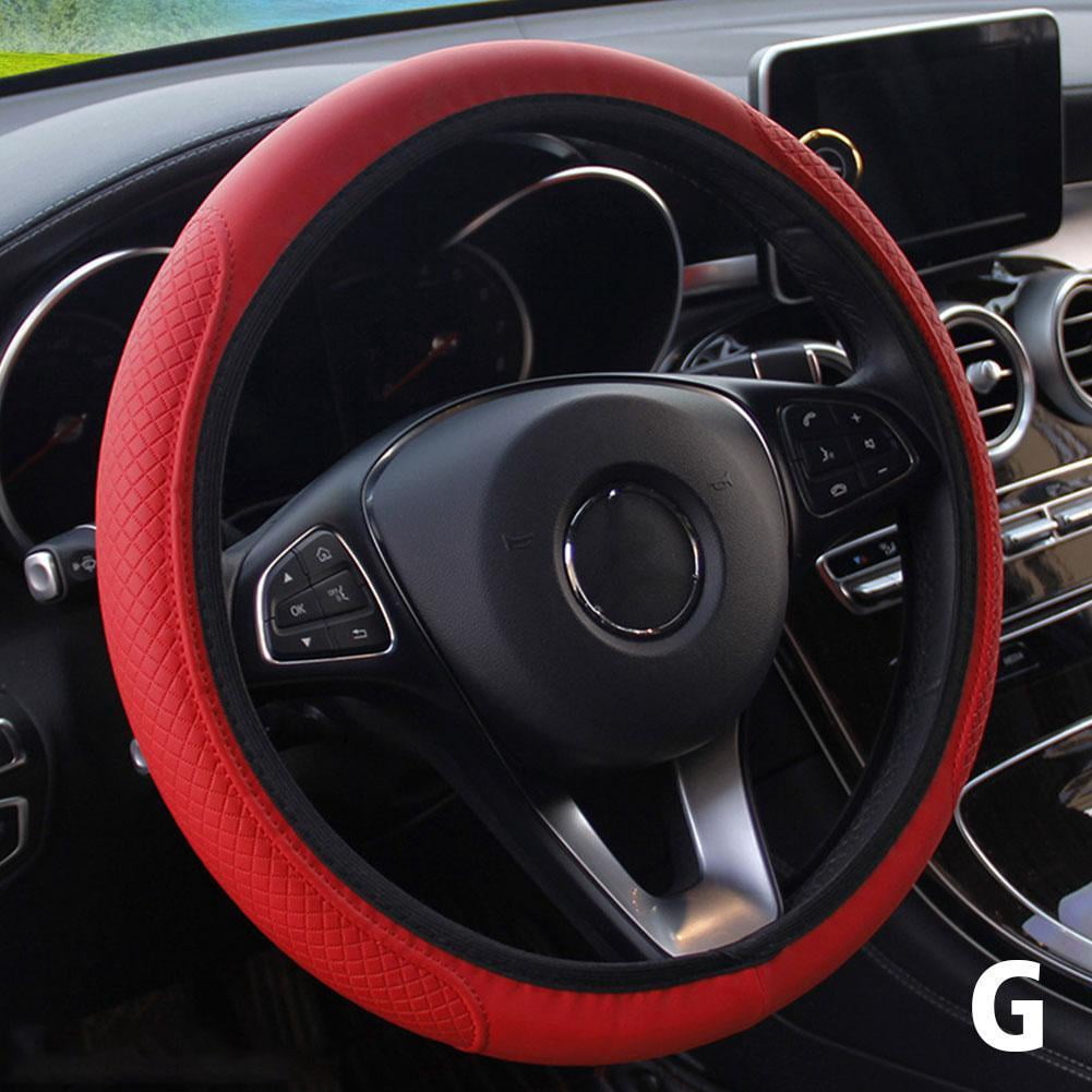 AUCELI Car Steering Wheel Cover - Wood Grain PVC, Anti-Skid, Universal Fit For Most Cars (15 Inch, Coffee/Gray/Beige)
