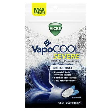 Vicks VapoCOOL Severe Medicated Drops 18ct, Best used to soothe sore throat (Best Thing For Hoarse Throat)