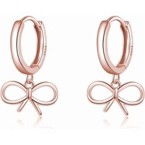 Sterling Silver Bow Huggie Hoop Earrings for Women Teens Bowknot Small Hoop Earrings Huggie Drop