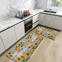 Sunflower Kitchen Rugs Kitchen Mat Set of 2 Farmhouse Vintage Anti-Fatigue Kitchen Floor Mats Yellow Floral Retro Comfort Standing Mat for Kitchen Washable Carpet, 17.3x28 17.3X 47 inch