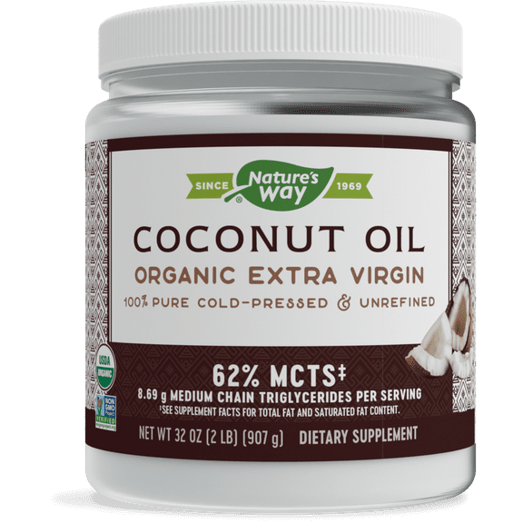 Nature's Way Organic Extra Virgin Coconut Oil, Pure & Unrefined, Cold-Pressed, 32 Oz