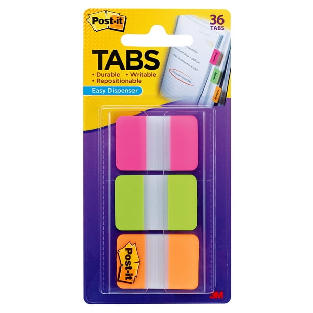 Postit Tabs, 1 in. Wide, Assorted Colors, 66 Dispensers