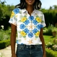 thumbnail image 4 of Women Hawaiian Aloha Luau Shirt Floral Tropic Print Short Sleeve Button Up Summer Party Tops Yellow M, 4 of 5