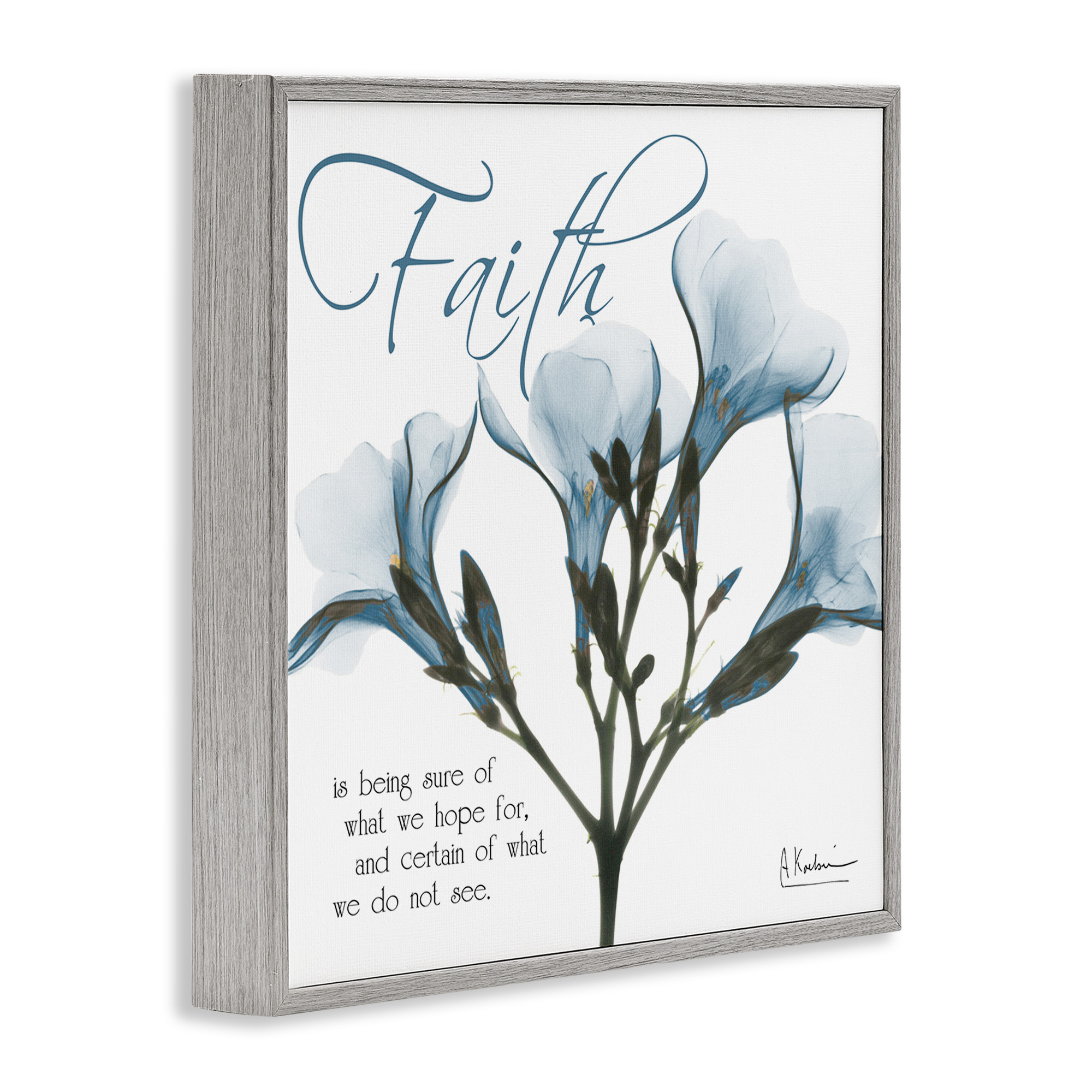 Stupell Industries Faith Phrase Flower Silhouette Typography Photography Gray Framed Art Print Wall Art, 17 x 17