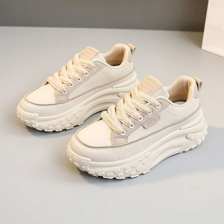 Women s Platform Sneakers  All-Match Lace Up Low Top Trainers  Comfortable Skate Shoes
