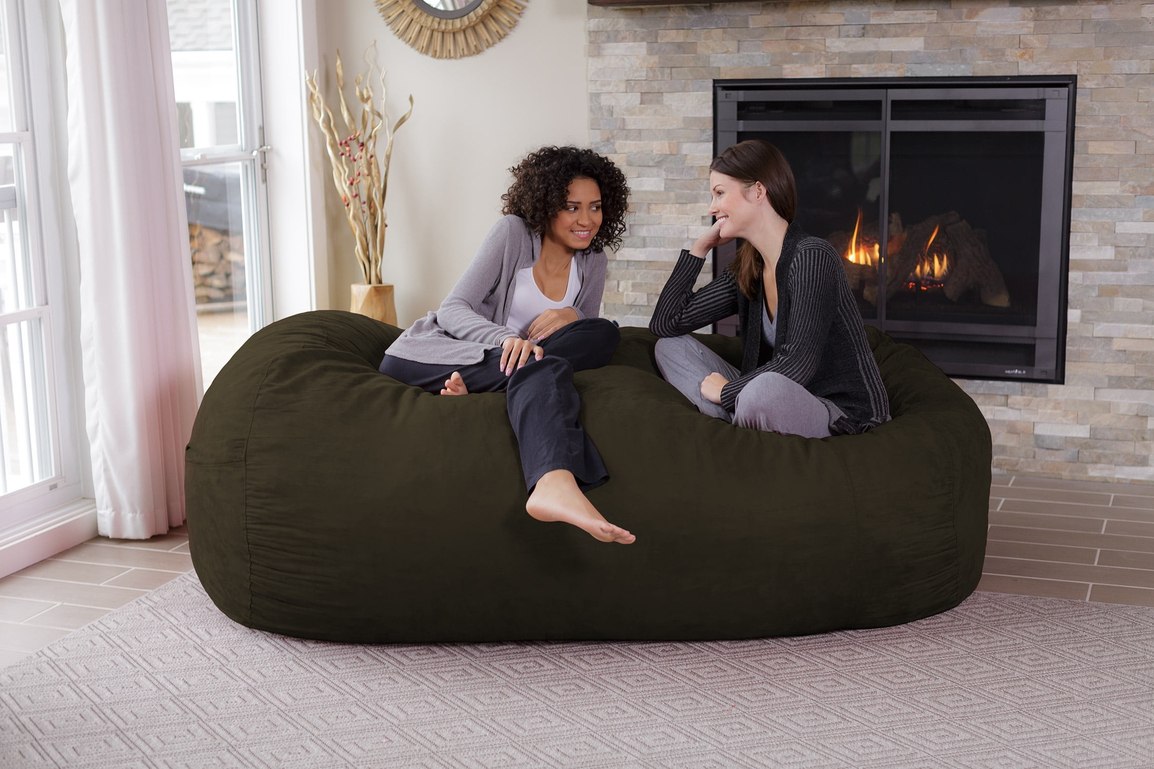 Chill Sack Bean Bag Chair, Memory Foam Lounger with Microsuede Cover, Kids, Adults, 7.5 ft, Olive