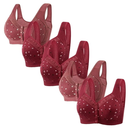 Fznquz Plus Size Womens Bras under $5 Breathable Push Up No Wire Front Closure Bralettes Red Bra 5 PC