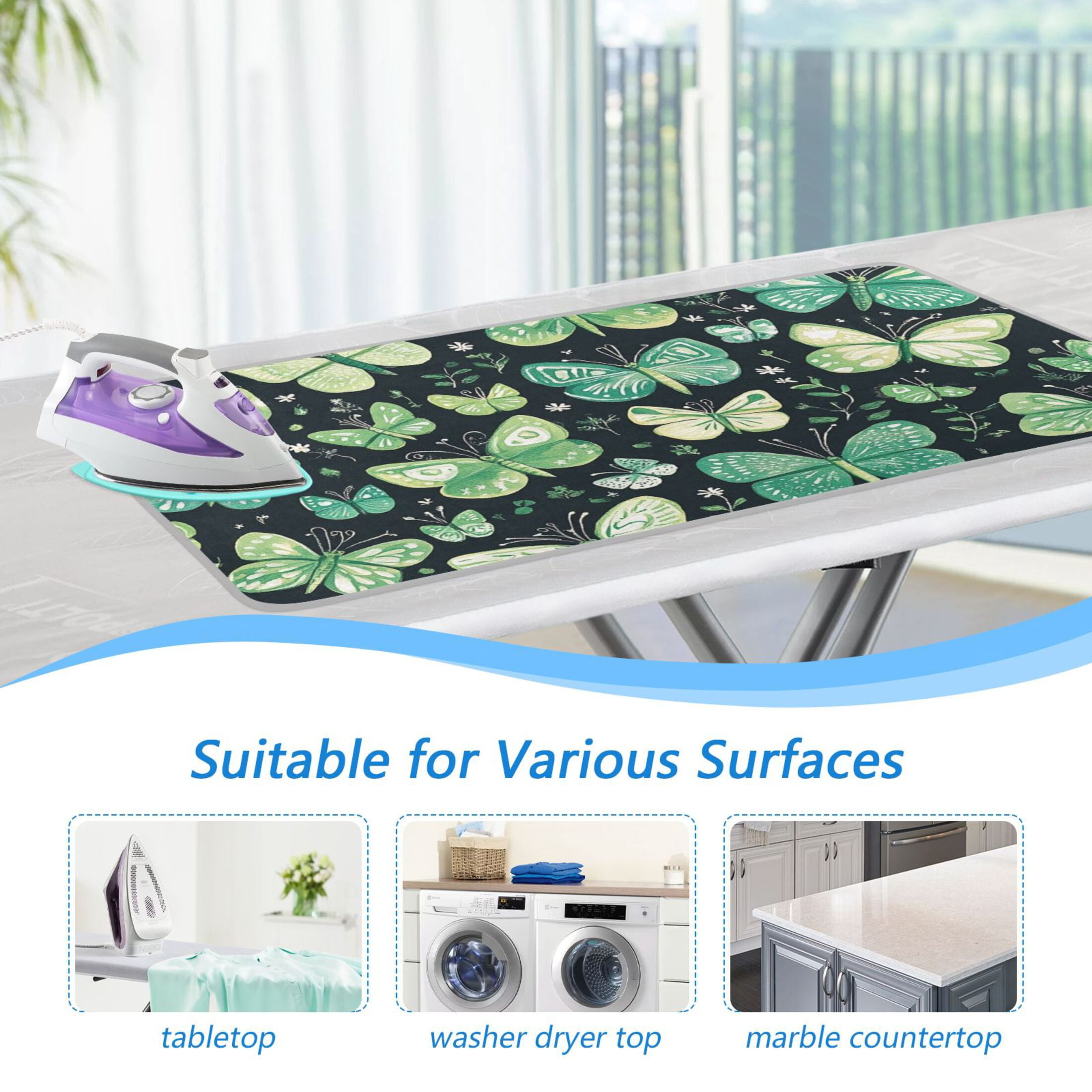 Various Green Butterflies Ironing Mat Blanket for Table Top Travel Portable Ironing Board Pad 47.2x27.6 Inch