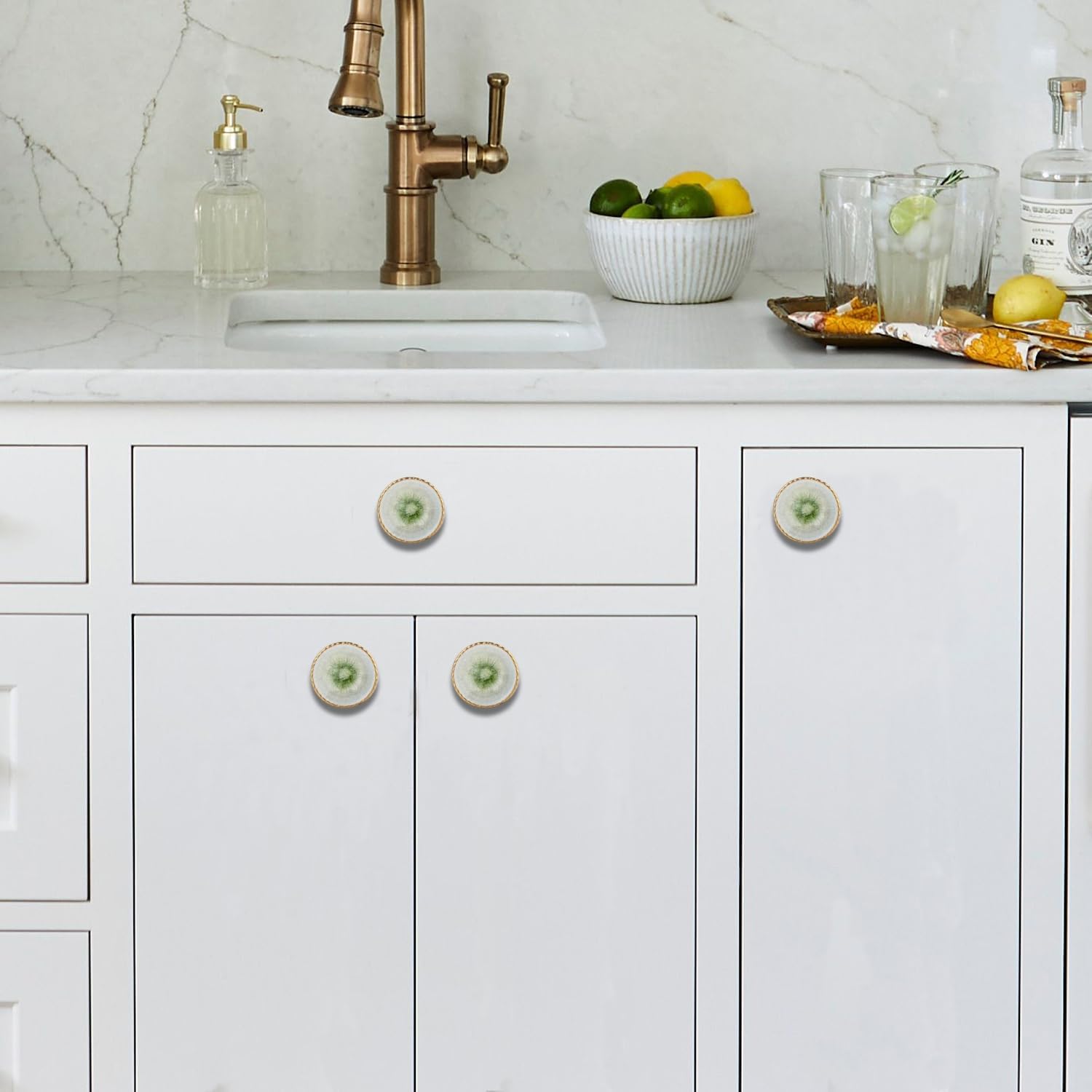 Perilla Home Set of 6 Ceramic Knobs Decorative Round Knobs for Home Kitchen Cabinet Vintage Hardware Cupboard Door Dresser Wardrobe Drawer Pulls (White)