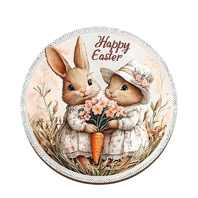 Easter Bunny Wooden Coaster Set, 4 Pack Heat Resistant Cup Mats for Coffee Tea Mugs, Cute Rabbit Table Protector for Dining Table Desk Countertop, Splinter Free Solid Woo