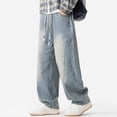 thumbnail image 3 of FRSASU Men's Winter Jeans Wide Leg Straight Denim Banana Pants Fleece Lined Trendy Winter Bending Big Loose Blue, 3 of 7