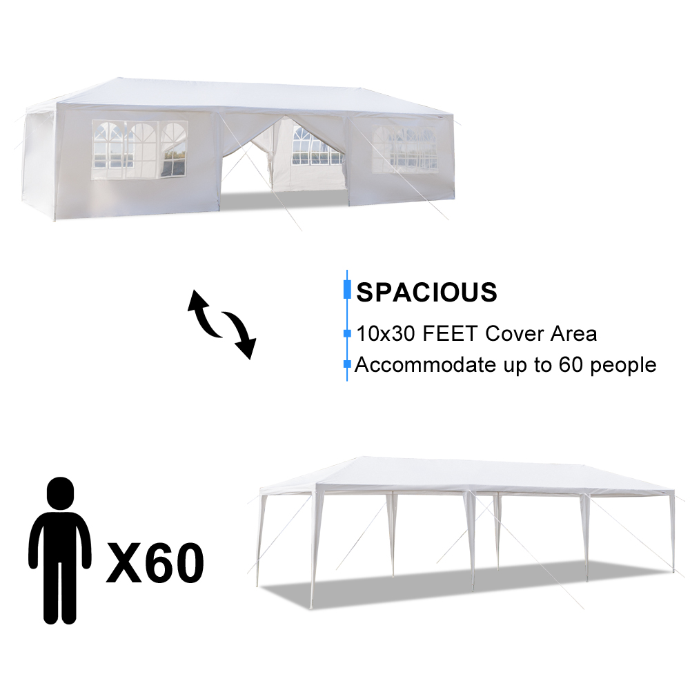 Zimtown 10'x 30' Canopy Tent  Gazebo Patio Outdoor Party Wedding Tent with 8 Sidewalls White - image 4 of 10
