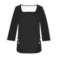 thumbnail image 5 of Timegard Womens Tops Square Neck Button Long Sleeve Solid Color Blouses Casual Comfy Loose Tee Tops, 5 of 5