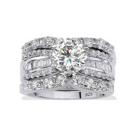 PalmBeach Jewelry 3 Piece 5.62 TCW Round Cubic Zirconia Bridal Ring Set in Yellow or Rose Gold or Platinum-Plated Sterling Silver
