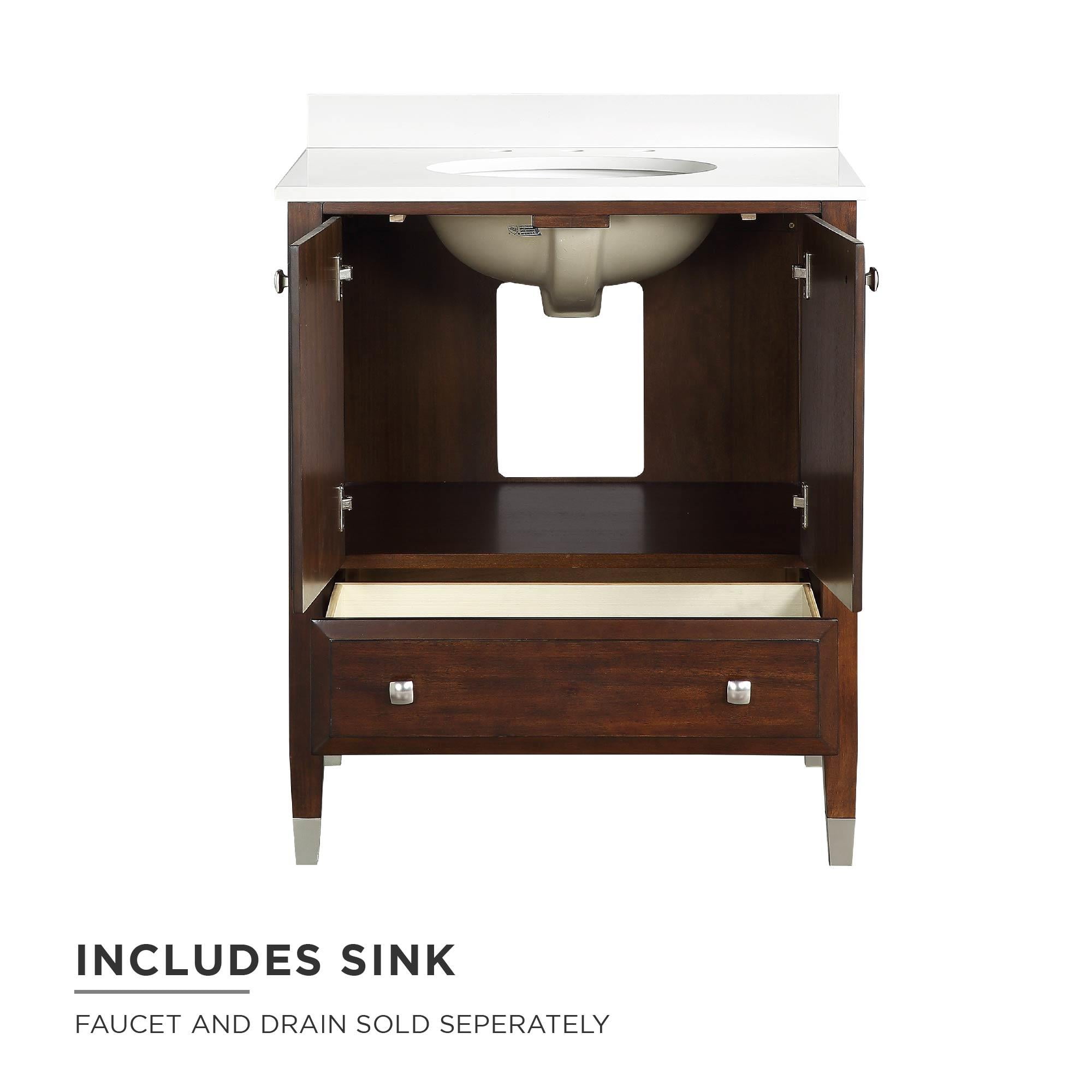 DHP Metcalfe 30 Inch Bathroom Vanity with Sink, Walnut