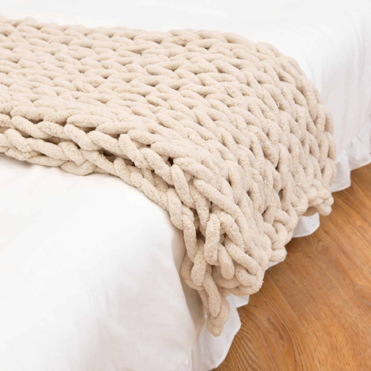 Washable Hand-woven Skin-friendly Blanket Soft Bulky Thick Knitted Bed ...