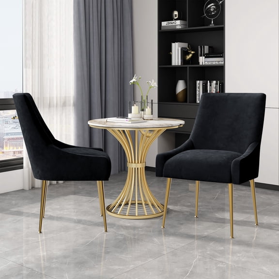 Home Beyond Velvet Upholstered Wing Back Parsons Chair with Golden Plated Legs, Accent Chairs with Contemporary Design for Living Room, Comfortable Armless Padded Chairs, Set of 2, VC-21BLK, Black