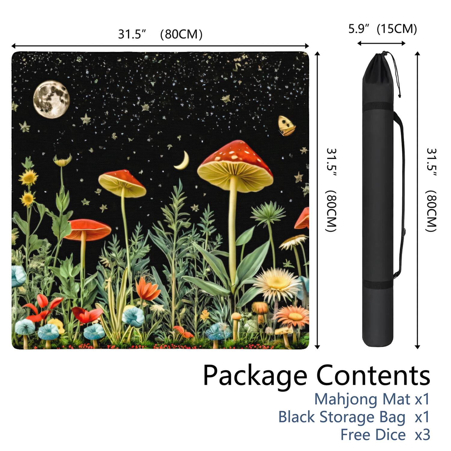 Botanical Pattern Mahjong Mat 31.5x31.5 Inches Crafted from Premium Rubber with Anti-Slip Grip Surface and Noise Dampening Features for Tiles Cards Games