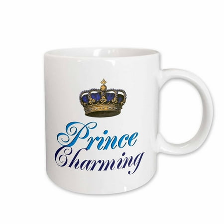 Good Couple Gifts 3dRose Prince Charming royal blue cursive script text with gold crown potential part of funny couple gift, Ceramic Mug, 15-ounce ()