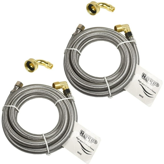 HQRP 2-Pack Universal Premium Stainless Steel Dishwasher Fill Hose with 3/8&quotx3/8" Comp Connection and 90 Degree 3/8" MIP Elbow or 3/4" Swivel Gooseneck Fitting