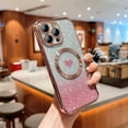 thumbnail image 3 of for iPhone 12 Pro Max Case Glitter, Clear Magnetic Cases with Luxury Love Heart Pattern [Compatible with MagSafe] Bling Sparkle Plating Soft TPU Slim Shockproof Gradient Cover Women Girls,Pink, 3 of 11