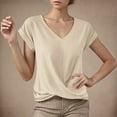 thumbnail image 3 of Fanxing Women's Tops Short Sleeve Twist Knotted T Shirts Comfort Summer V Neck Tunic Blouse Beige,L, 3 of 5