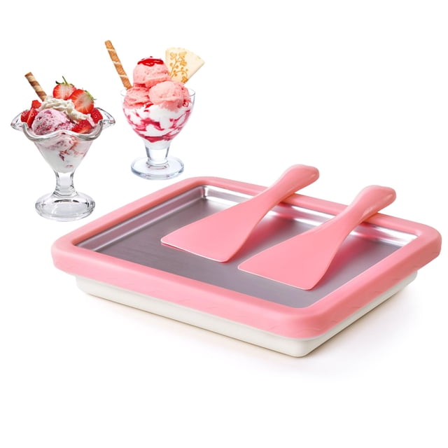 ROEDEER Máquina para hacer helados enrollados, placa para hacer rollos de helado con 2 espátulas, máquinas de helado enrolladas instantáneas para helado DIY, incluye libro de recetas, regalos divertid