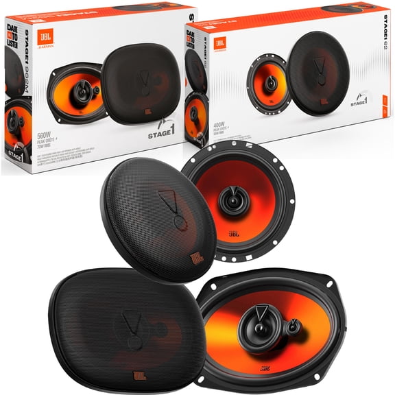 Kit de Bocinas Para Auto Jbl Modelos Stage1 Generación 2 de 6.5 Y 6x9 Pulgadas Anaranjado